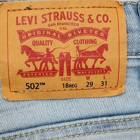 Levi's 502 Jeans Size 18 (29x31) Light Blue Wash Straight Leg - Picture 5 of 7